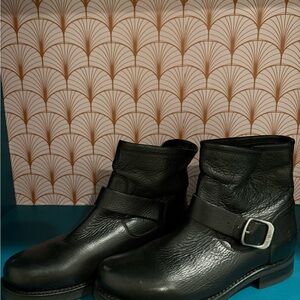 Frye Black Leather Buckle Boots
